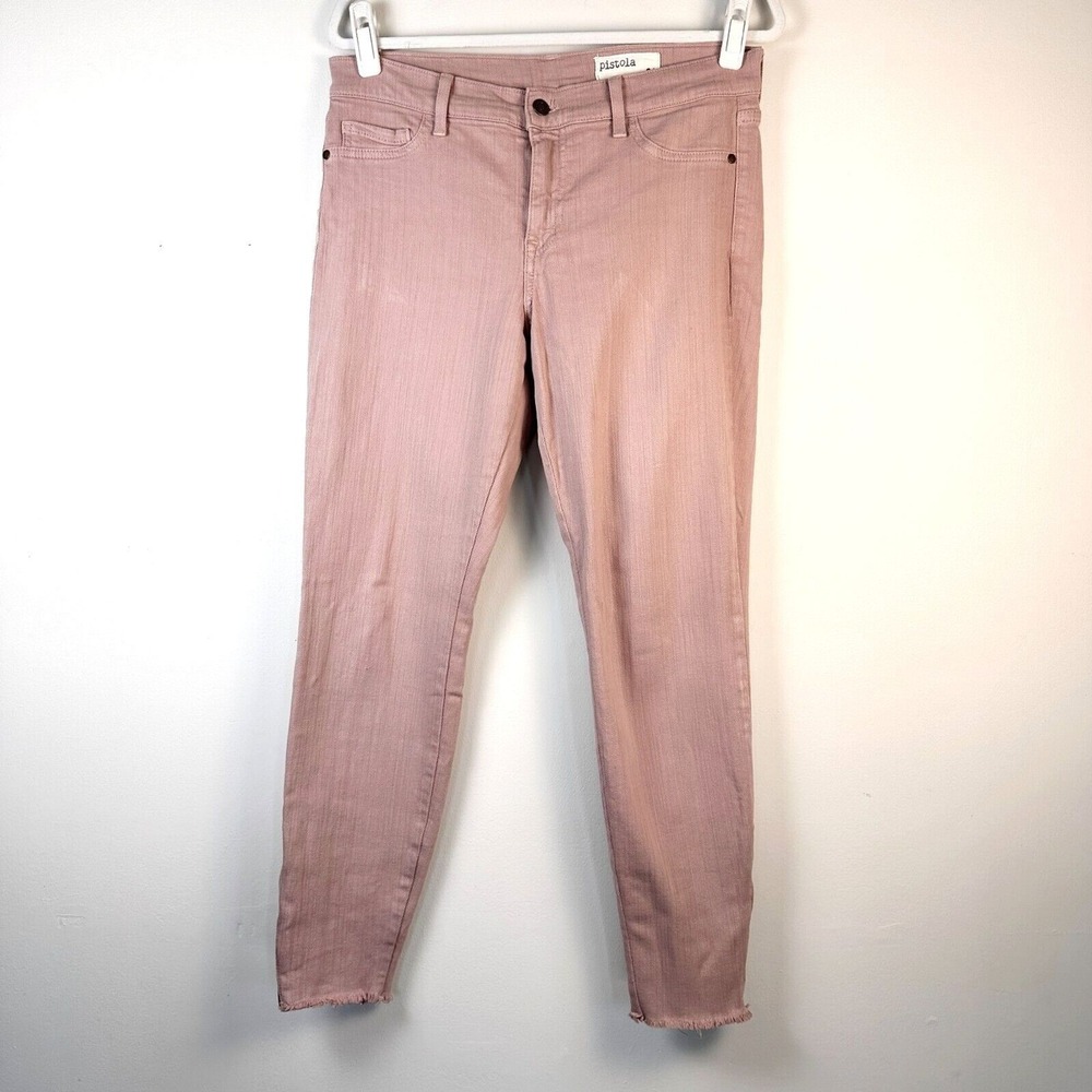Pistola Jeans Women 31 Dusty Rose Pink Skinny Mid Rise Ankle Zip Raw‎ Frayed Hem